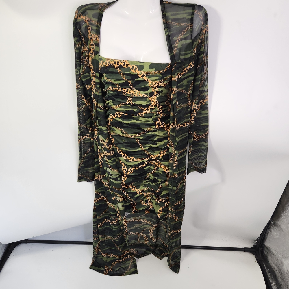 Absolutely Love It Green and Gold Chain Print Mini Dress